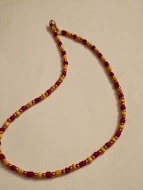 Handcrafted Red and Yellow Beaded Necklace